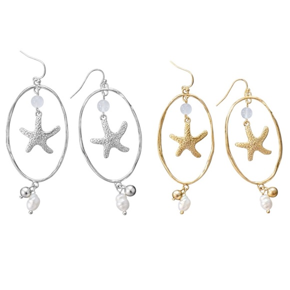 Custom Jewelry - Oval Pearl Starfish Earrings